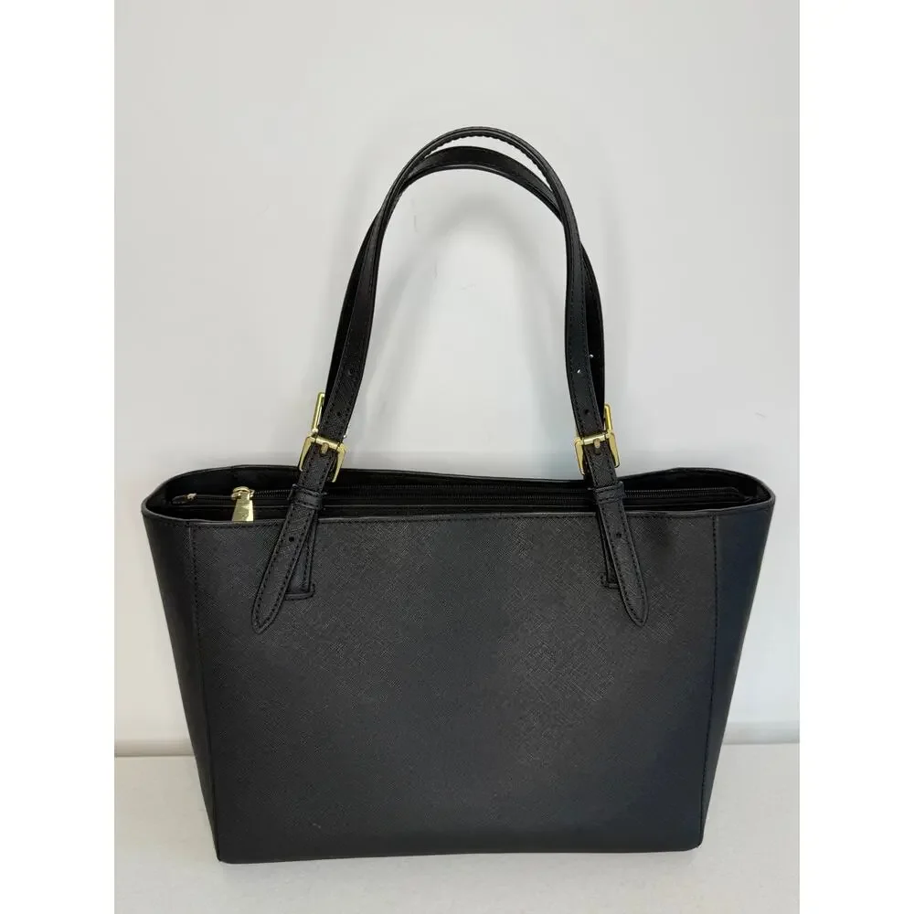 Tory Burch York Buckle Tote Black Saffiano Leather Large Work Bag